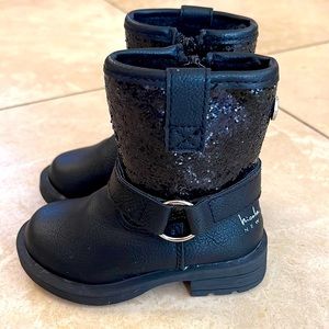 Sequin & leather toddler zip-up boots, brand new